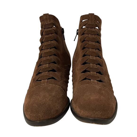 Free People Ankle Booties Suede Block Heel Dark Brown Women's Size 7.5 - Picture 3 of 13